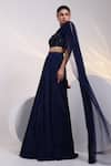 Smriti By Anju Agarwal_Navy Organza, Crepe, Chinon Sequins, Eclipse Draped Blouse And Skirt Set _Online_at_Aza_Fashions