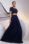 Shop_Smriti By Anju Agarwal_Navy Organza, Crepe, Chinon Sequins, Eclipse Draped Blouse And Skirt Set _Online_at_Aza_Fashions