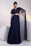 Buy_Smriti By Anju Agarwal_Navy Organza, Crepe, Chinon Sequins, Eclipse Draped Blouse And Skirt Set _at_Aza_Fashions