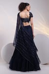 Shop_Smriti By Anju Agarwal_Navy Organza, Chinon, Modal, Satin Starfall Ruffle Pre-draped Saree With Blouse _at_Aza_Fashions