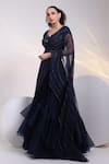 Smriti By Anju Agarwal_Navy Organza, Chinon, Modal, Satin Starfall Ruffle Pre-draped Saree With Blouse _Online_at_Aza_Fashions