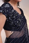 Shop_Smriti By Anju Agarwal_Navy Organza, Chinon, Modal, Satin Starfall Ruffle Pre-draped Saree With Blouse _Online_at_Aza_Fashions