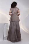 Shop_Smriti By Anju Agarwal_Grey Organza, Taffeta, Chinon Celeste Grace Peplum Jacket And Pleated Skirt Set _at_Aza_Fashions
