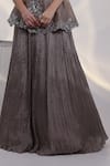 Shop_Smriti By Anju Agarwal_Grey Organza, Taffeta, Chinon Celeste Grace Peplum Jacket And Pleated Skirt Set _Online_at_Aza_Fashions