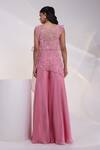 Shop_Smriti By Anju Agarwal_Pink Crepe, Chinon Sweetheart Neck, Petal Whisper Floral Cape And Sharara Set _at_Aza_Fashions