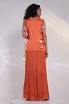Shop Smriti By Anju Agarwal Orange Satin, Chinon Applique Cowl Neck Petal Cascade Top And Ruched Palazzo Set at Aza Fashions Shop_Smriti By Anju Agarwal_Orange Satin, Chinon Applique Cowl Neck Petal Cascade Top And Ruched Palazzo Set _at_Aza_Fashions