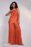 Buy Smriti By Anju Agarwal Orange Satin, Chinon Applique Cowl Neck Petal Cascade Top And Ruched Palazzo Set at Aza Fashions Buy_Smriti By Anju Agarwal_Orange Satin, Chinon Applique Cowl Neck Petal Cascade Top And Ruched Palazzo Set _at_Aza_Fashions