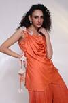 Buy Smriti By Anju Agarwal Orange Satin, Chinon Applique Cowl Neck Petal Cascade Top And Ruched Palazzo Set Online at Aza Fashions Buy_Smriti By Anju Agarwal_Orange Satin, Chinon Applique Cowl Neck Petal Cascade Top And Ruched Palazzo Set _Online_at_Aza_Fashions