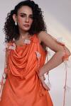 Smriti By Anju Agarwal Orange Satin, Chinon Applique Cowl Neck Petal Cascade Top And Ruched Palazzo Set at Aza Fashions Smriti By Anju Agarwal_Orange Satin, Chinon Applique Cowl Neck Petal Cascade Top And Ruched Palazzo Set _at_Aza_Fashions