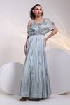 Buy_Smriti By Anju Agarwal_Grey Modal, Satin, Organza Crystals, Beads, Sequins, Embroidery Petal Gown _at_Aza_Fashions