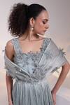 Buy_Smriti By Anju Agarwal_Grey Modal, Satin, Organza Crystals, Beads, Sequins, Embroidery Petal Gown _Online_at_Aza_Fashions