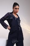 Smriti By Anju Agarwal_Navy Organza, Silk Embroidery, Beads Midnight Mesh Embellished Shirt And Pant Set _Online_at_Aza_Fashions