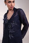 Shop_Smriti By Anju Agarwal_Navy Organza, Silk Embroidery, Beads Midnight Mesh Embellished Shirt And Pant Set _Online_at_Aza_Fashions