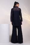 Shop_Smriti By Anju Agarwal_Navy Organza, Silk Embroidery, Beads Midnight Mesh Embellished Shirt And Pant Set _at_Aza_Fashions