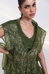 Shop_Smriti By Anju Agarwal_Green Crepe, Tissue V-, Open Olive Luxe Embroidered Cape Sharara Set _Online_at_Aza_Fashions