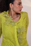 Smriti By Anju Agarwal_Green Organza, Silk Embroidery, Neon Glow Geometric Pattern Shirt And Pant Set _at_Aza_Fashions