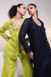 Buy_Smriti By Anju Agarwal_Green Organza, Silk Embroidery, Neon Glow Geometric Pattern Shirt And Pant Set 