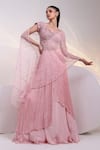 Buy_Smriti By Anju Agarwal_Pink Organza Cut Work, Blush Symphony Layered Pre-draped Lehenga Saree Set _at_Aza_Fashions