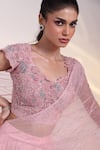 Buy_Smriti By Anju Agarwal_Pink Organza Cut Work, Blush Symphony Layered Pre-draped Lehenga Saree Set _Online_at_Aza_Fashions