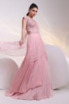 Shop_Smriti By Anju Agarwal_Pink Organza Cut Work, Blush Symphony Layered Pre-draped Lehenga Saree Set _Online_at_Aza_Fashions