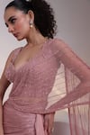 Buy_Smriti By Anju Agarwal_Pink Silk, Chinon, Net Sequins, Rose Pre-drape Luxe Concept Saree With Blouse _Online_at_Aza_Fashions