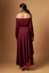 Shop_Vedika M_Maroon Satin Off-shoulder Layered Dress _at_Aza_Fashions