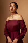 Buy_Vedika M_Maroon Satin Off-shoulder Layered Dress 