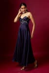 Vedika M Blue Satin Sweetheart Neck Abstract Print Strap Dress Online at Aza Fashions Vedika M_Blue Satin Sweetheart Neck Abstract Print Strap Dress _Online_at_Aza_Fashions