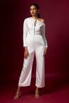 Vedika M_White Satin Asymmetric, Keyhole Neck Classic Drop Shoulder Jumpsuit _Online_at_Aza_Fashions
