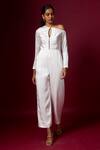 Buy_Vedika M_White Satin Asymmetric, Keyhole Neck Classic Drop Shoulder Jumpsuit _at_Aza_Fashions