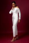 Shop_Vedika M_White Satin Asymmetric, Keyhole Neck Classic Drop Shoulder Jumpsuit _Online_at_Aza_Fashions