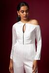 Buy_Vedika M_White Satin Asymmetric, Keyhole Neck Classic Drop Shoulder Jumpsuit 