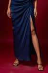 Buy_Vedika M_Blue Satin Cowl Neck, Top And Draped Skirt Set _Online_at_Aza_Fashions