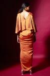 Shop Vedika M Orange Satin Cowl Neck Top And Draped Skirt Set at Aza Fashions Shop_Vedika M_Orange Satin Cowl Neck Top And Draped Skirt Set _at_Aza_Fashions