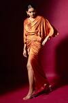 Vedika M Orange Satin Cowl Neck Top And Draped Skirt Set Online at Aza Fashions Vedika M_Orange Satin Cowl Neck Top And Draped Skirt Set _Online_at_Aza_Fashions