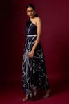 Buy_Vedika M_Blue Satin One Shoulder Abstract Print Draped Dress _Online_at_Aza_Fashions