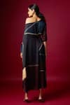 Shop_Vedika M_Multi Color Satin Asymmetric, One Shoulder Abstract Print Drop Draped Dress _at_Aza_Fashions