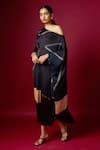 Vedika M_Multi Color Satin Asymmetric, One Shoulder Abstract Print Drop Draped Dress _Online_at_Aza_Fashions