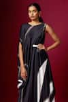 Vedika M Black Satin Round Neck Abstract Print Sleeveless Draped Dress Online at Aza Fashions Vedika M_Black Satin Round Neck Abstract Print Sleeveless Draped Dress _Online_at_Aza_Fashions