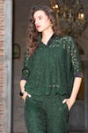 Buy_Dash And Dot_Emerald Green Polyester Embroidery, Lace Mandarin Collar Scalloped Top _Online_at_Aza_Fashions