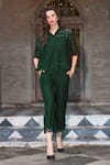 Dash And Dot_Emerald Green Polyester, Mandarin Collar Scalloped Pant Set _Online_at_Aza_Fashions