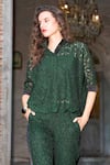 Buy_Dash And Dot_Emerald Green Polyester, Mandarin Collar Scalloped Pant Set _Online_at_Aza_Fashions