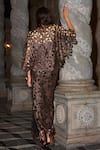 Shop_Dash And Dot_Brown Lace, Cotton Sequins High , Sweetheart Metallic Gown And Cape Set _at_Aza_Fashions