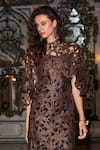 Dash And Dot Brown Cotton Sequins, Lace High , Sweetheart Metallic Dress Online at Aza Fashions Dash And Dot_Brown Cotton Sequins, Lace High , Sweetheart Metallic Dress _Online_at_Aza_Fashions