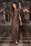 Buy Dash And Dot Brown Cotton Sequins, Lace High , Sweetheart Metallic Dress Online at Aza Fashions Buy_Dash And Dot_Brown Cotton Sequins, Lace High , Sweetheart Metallic Dress _Online_at_Aza_Fashions