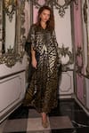 Dash And Dot_Black Polyester Applique V-neck Metallic Kaftan _Online_at_Aza_Fashions