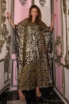 Shop_Dash And Dot_Black Polyester Applique V-neck Metallic Kaftan _at_Aza_Fashions