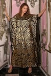 Buy_Dash And Dot_Black Polyester Applique V-neck Metallic Kaftan _at_Aza_Fashions