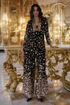 Dash And Dot_Black Velvet, Polyester Sequins Paillette Embroidered Suit Set _at_Aza_Fashions