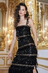 Shop_Dash And Dot_Black Polyester Sequins, Lace, Embroidery, Fringe Square Tiered Work Dress _Online_at_Aza_Fashions